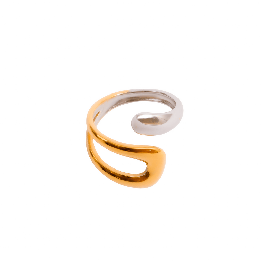 Anel Wave Ajustável com Mix de Banhos Dourado e Prata