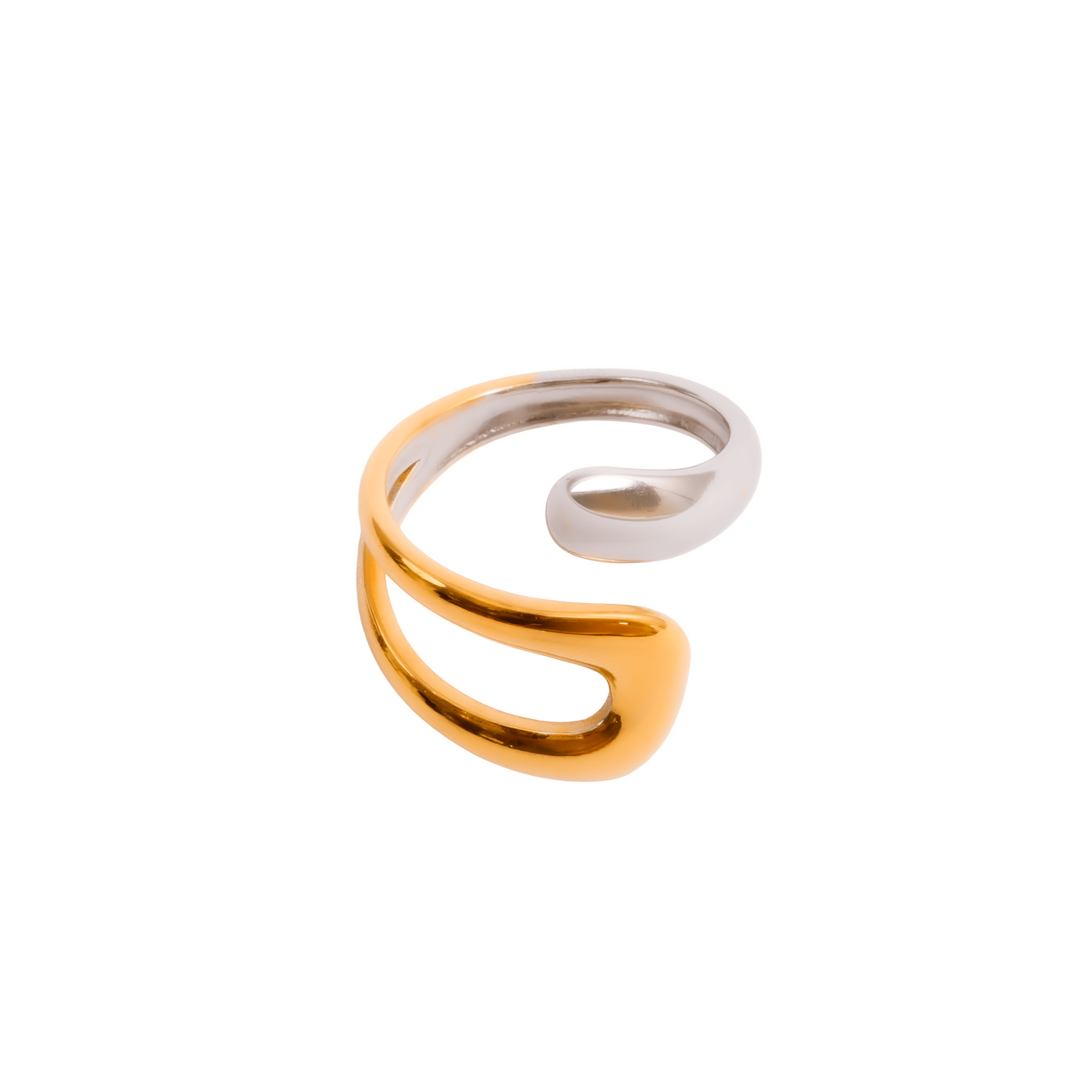 Anel Wave Ajustável com Mix de Banhos Dourado e Prata
