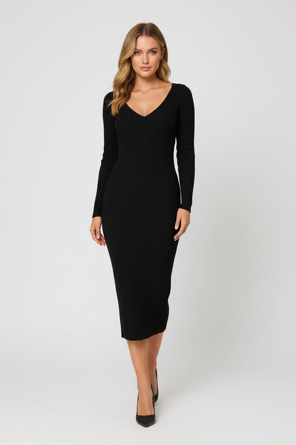 Vestido Mid Tricot Canelado Feminino Notte