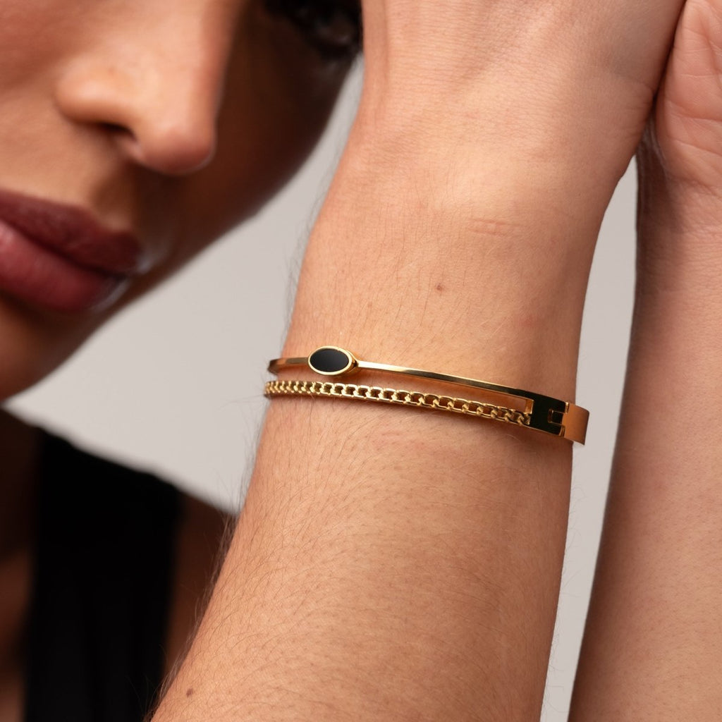 Bracelete Camadas Ônix Banhado em Ouro 18k
