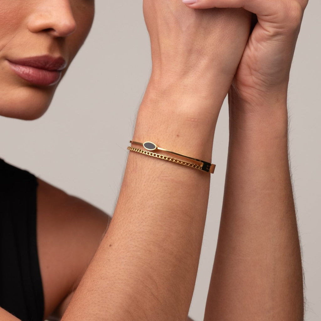 Bracelete Camadas Ônix Banhado em Ouro 18k