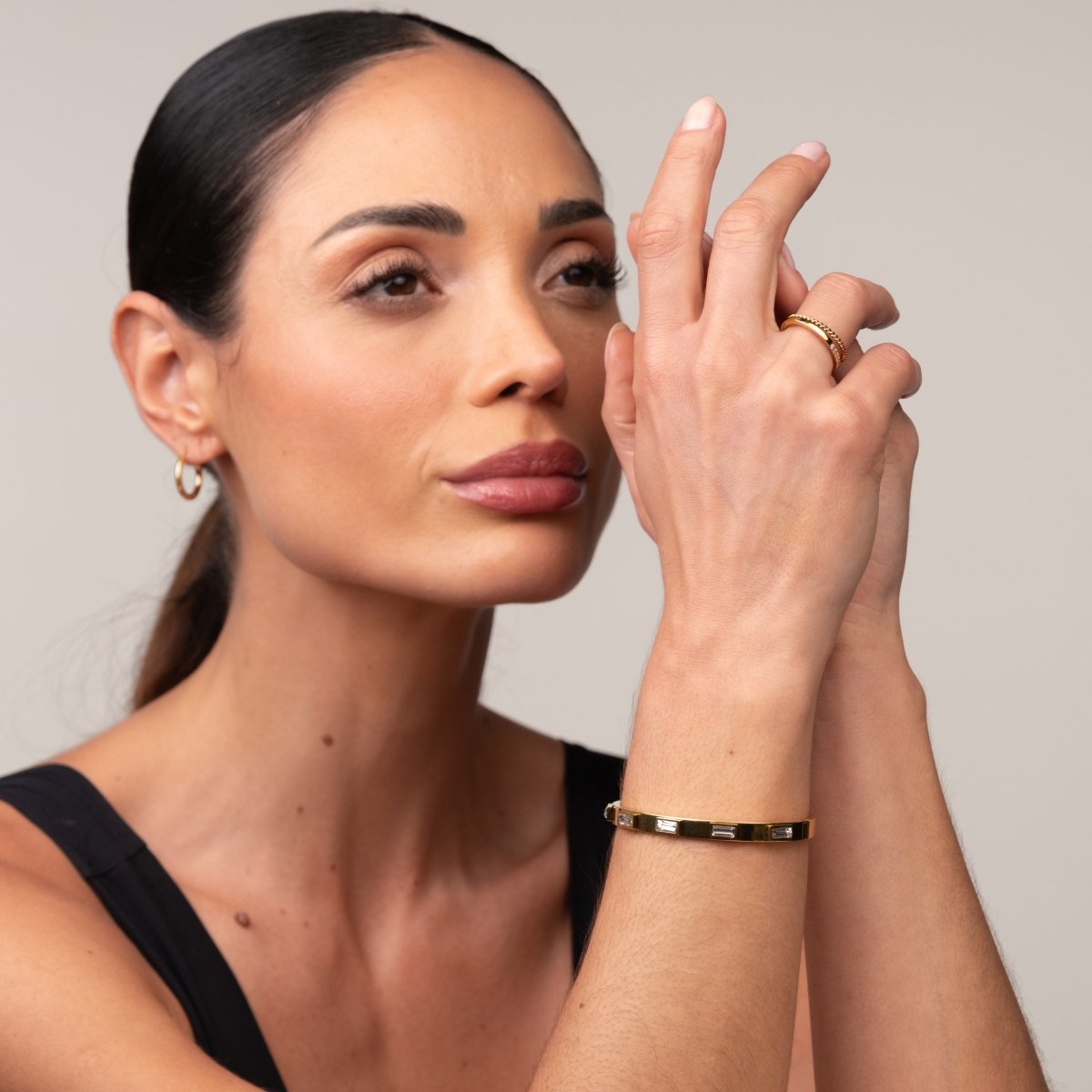 Bracelete Cristais Navete Banhado em Ouro 18K