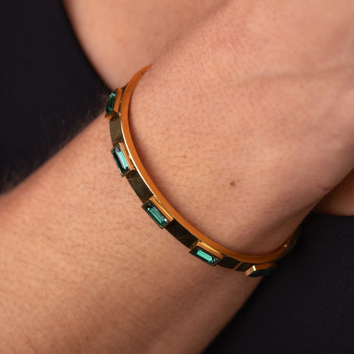 Bracelete Cristais Navete Verde Banhado em Ouro 18K