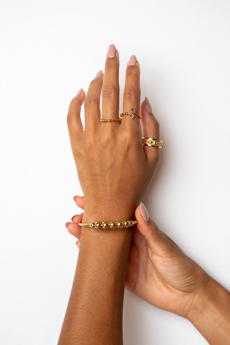 Bracelete Anti-stress Ajustável Esferas Banhado em Ouro 18K