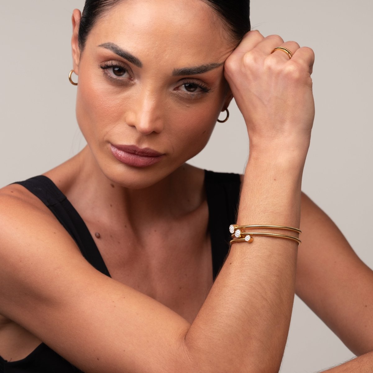 Bracelete Espiral Cristais Banhado em Ouro 18k