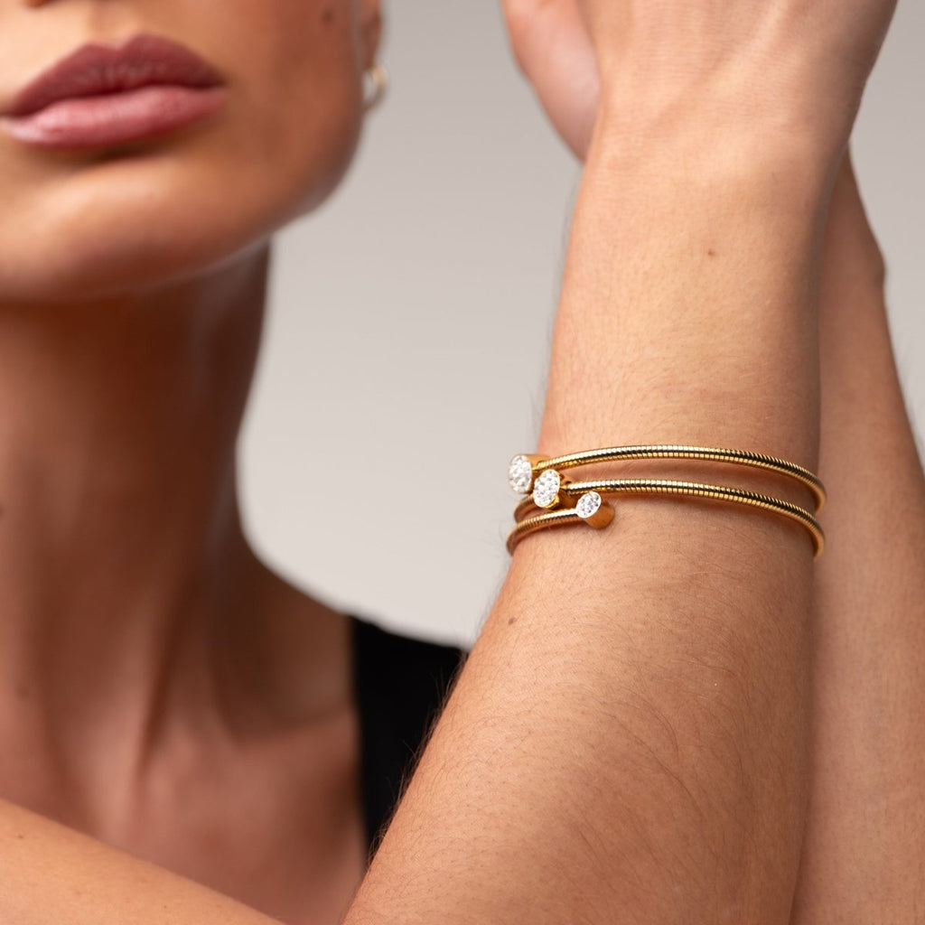 Bracelete Espiral Cristais Banhado em Ouro 18k