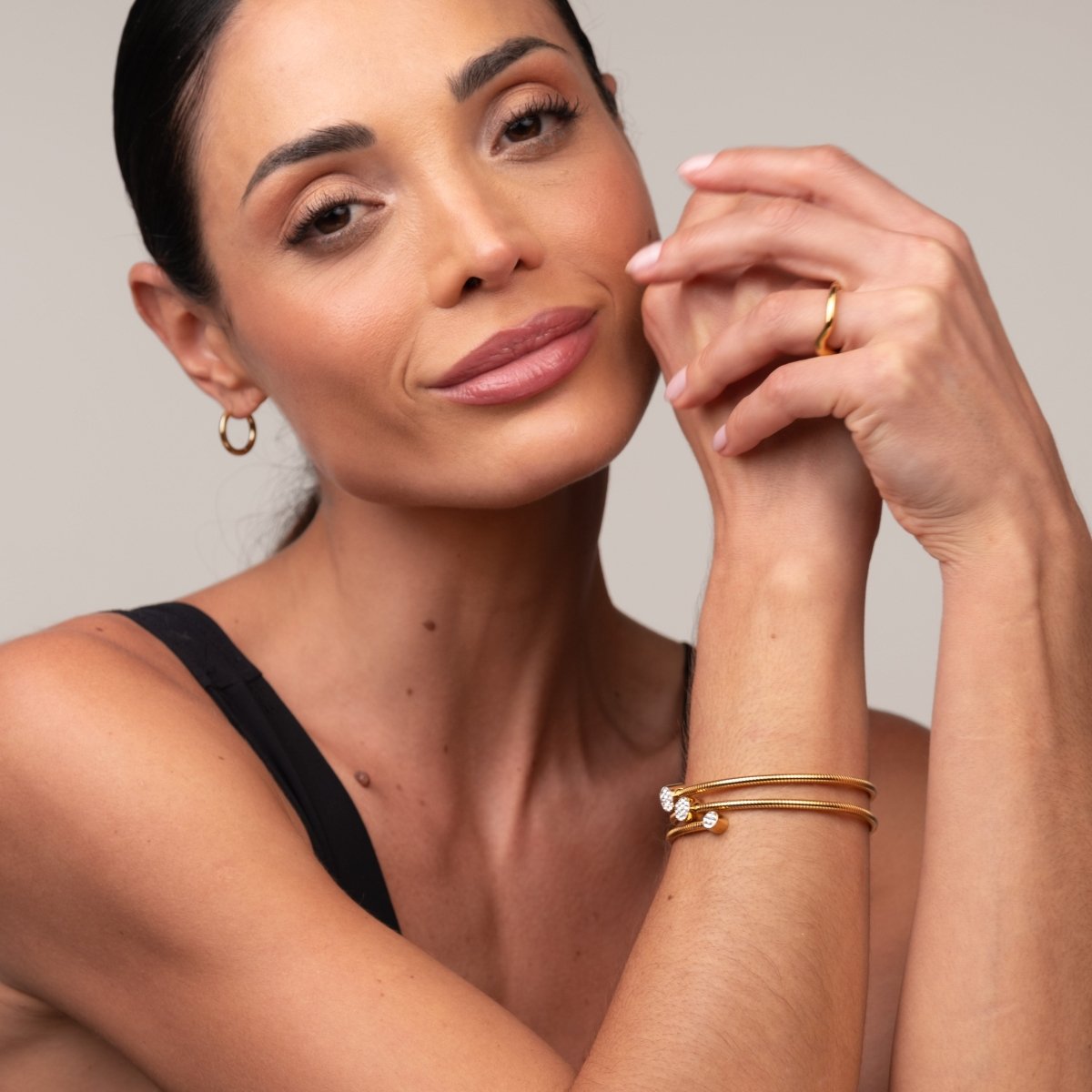Bracelete Espiral Cristais Banhado em Ouro 18k