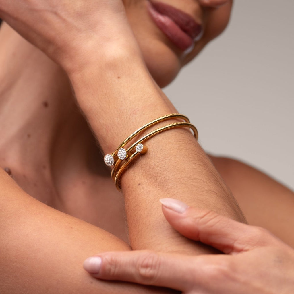 Bracelete Espiral Cristais Banhado em Ouro 18k