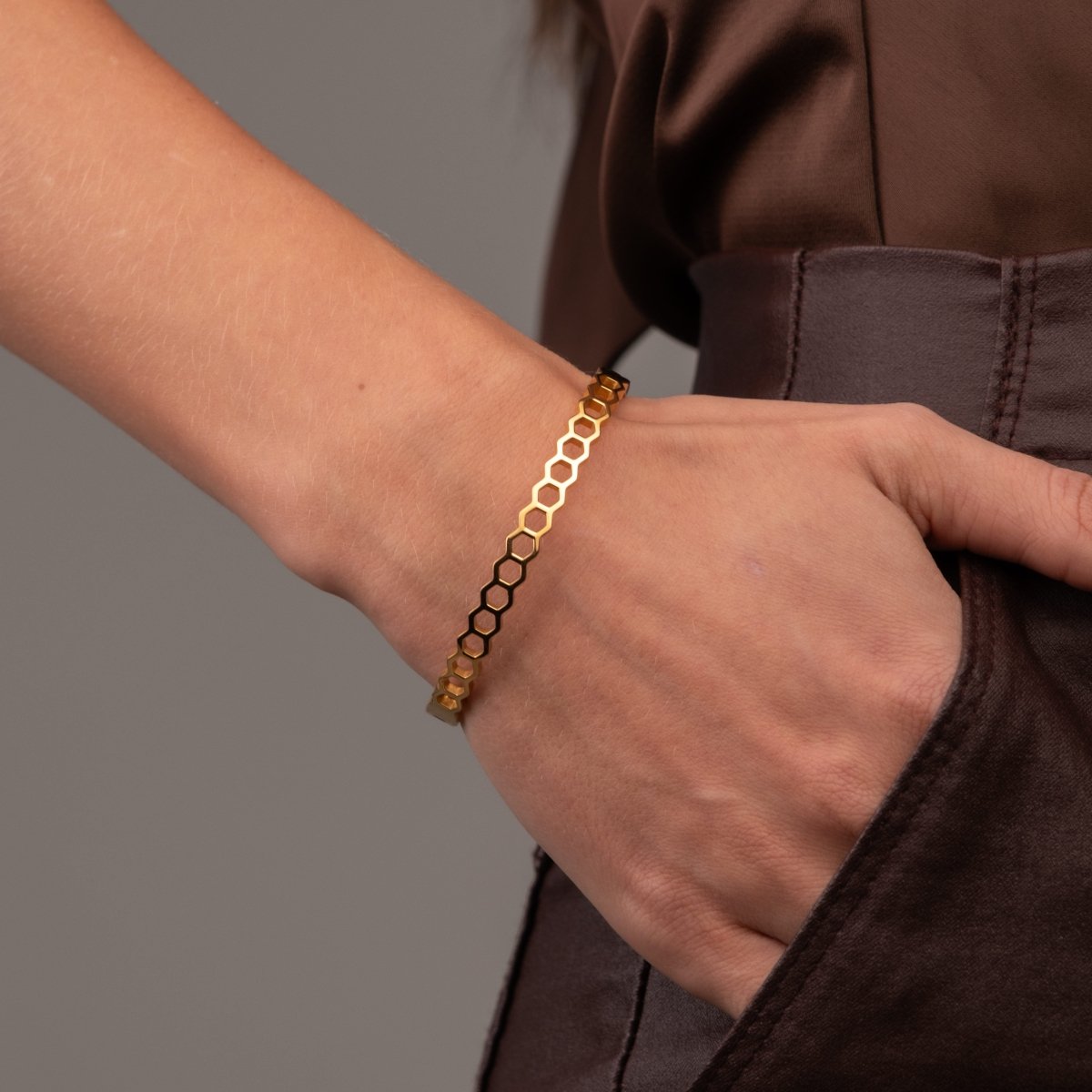 Bracelete Favo de Mel Banhado em Ouro 18K