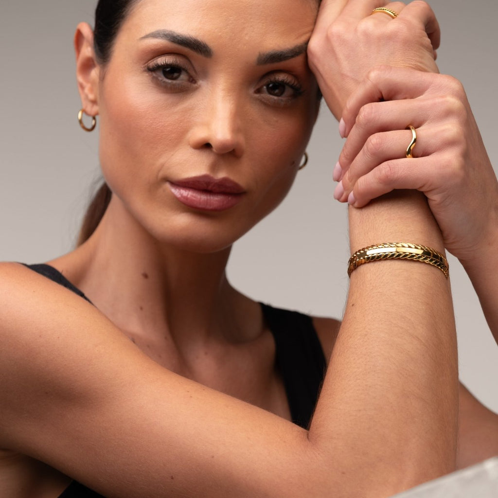 Bracelete Folhas Dourada Banhado em Ouro 18k