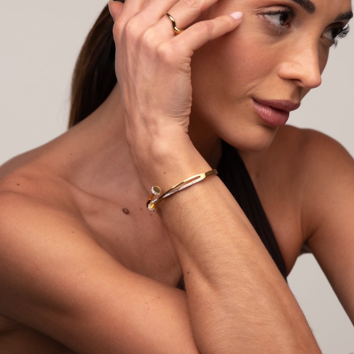 Bracelete Prego Zircônias Banhado em Ouro 18K