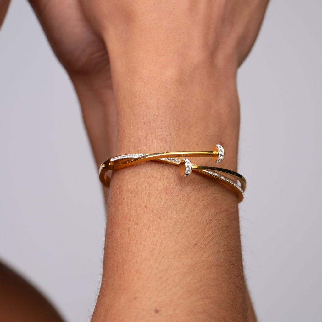 Bracelete Prego Zircônias Banhado em Ouro 18K