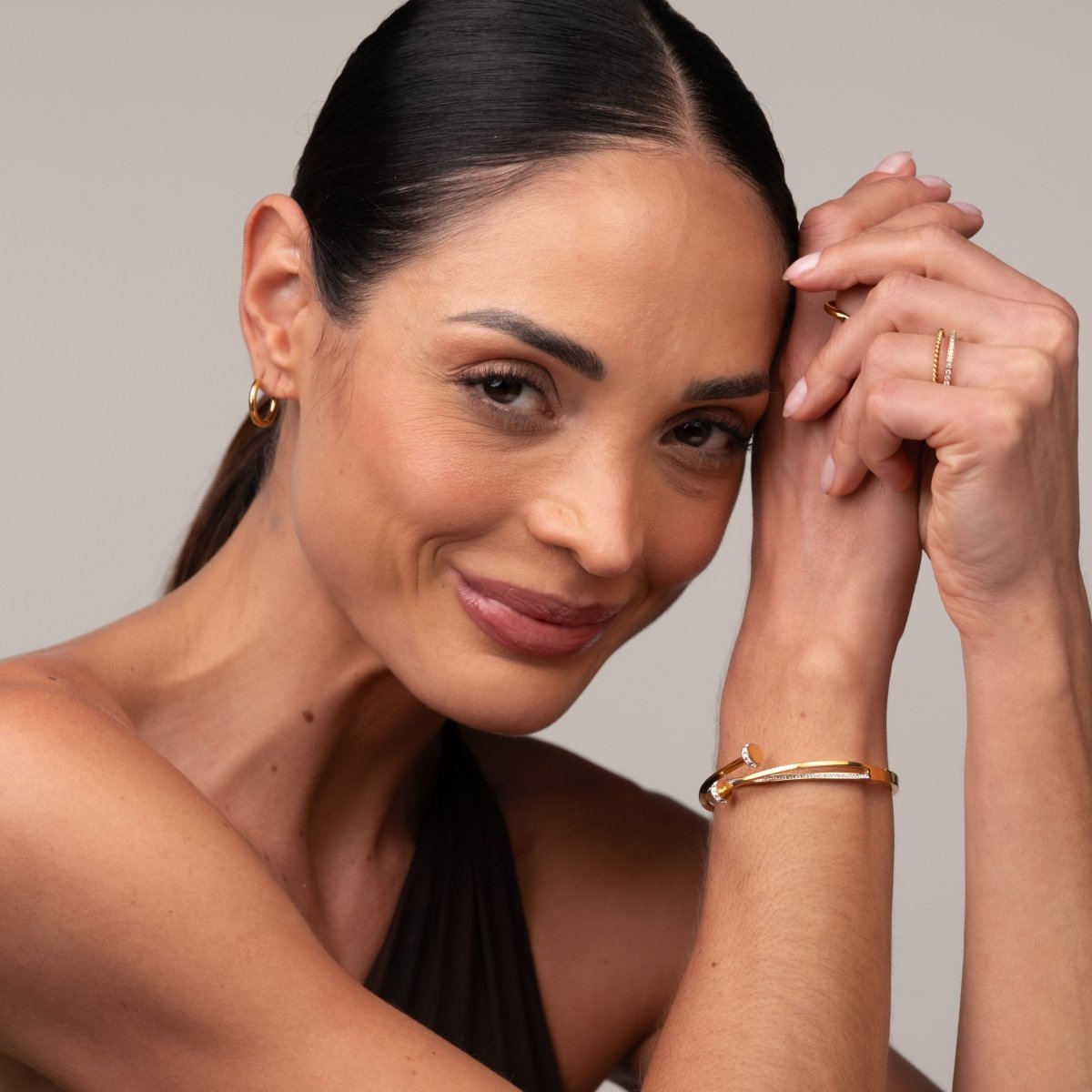 Bracelete Prego Zircônias Banhado em Ouro 18K