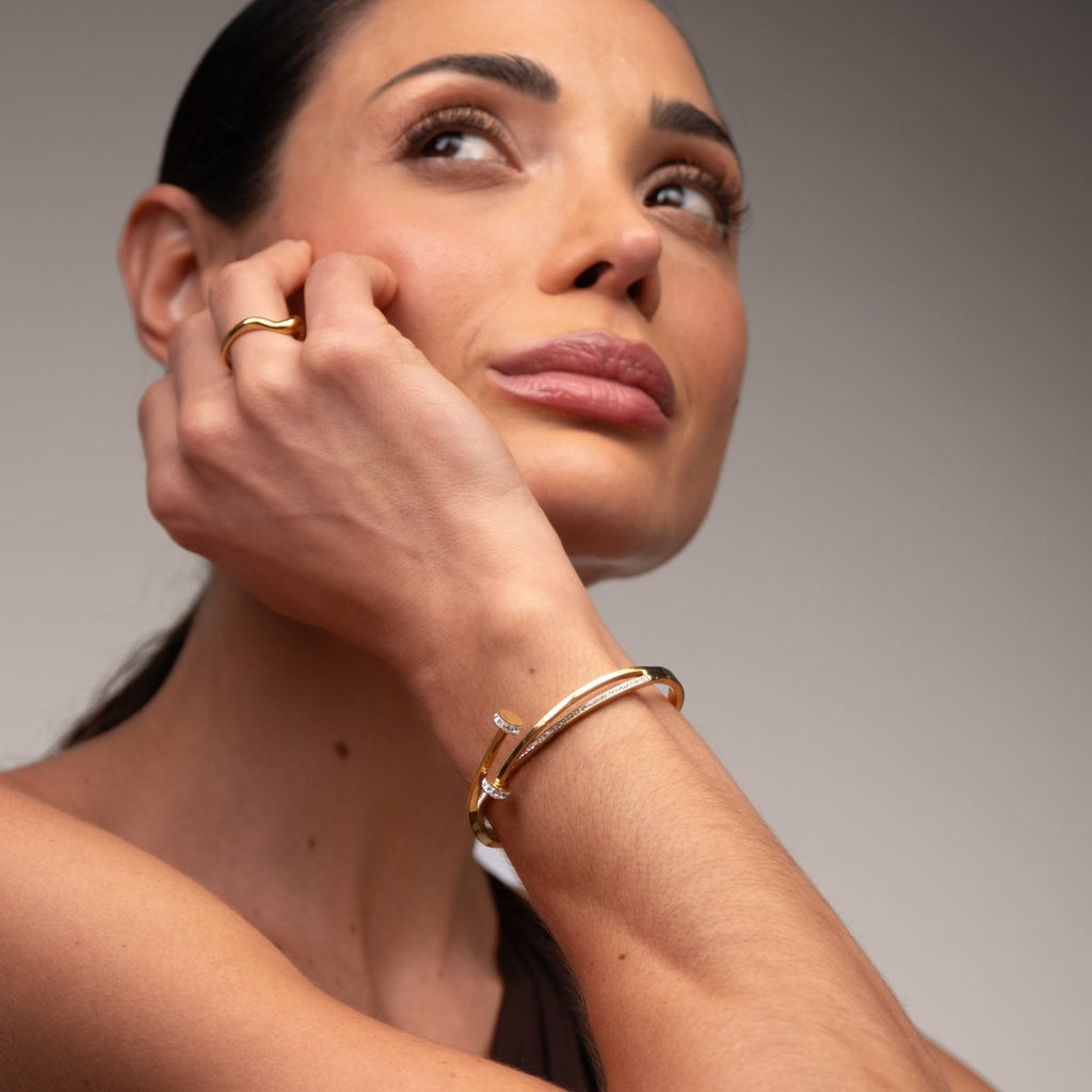Bracelete Prego Zircônias Banhado em Ouro 18K