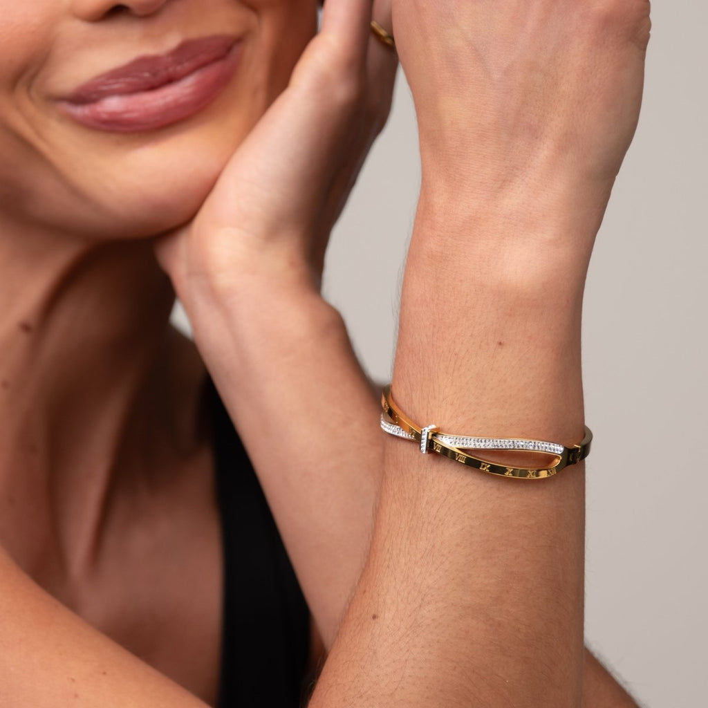 Bracelete Romano Zircônia Banhado em Ouro 18K