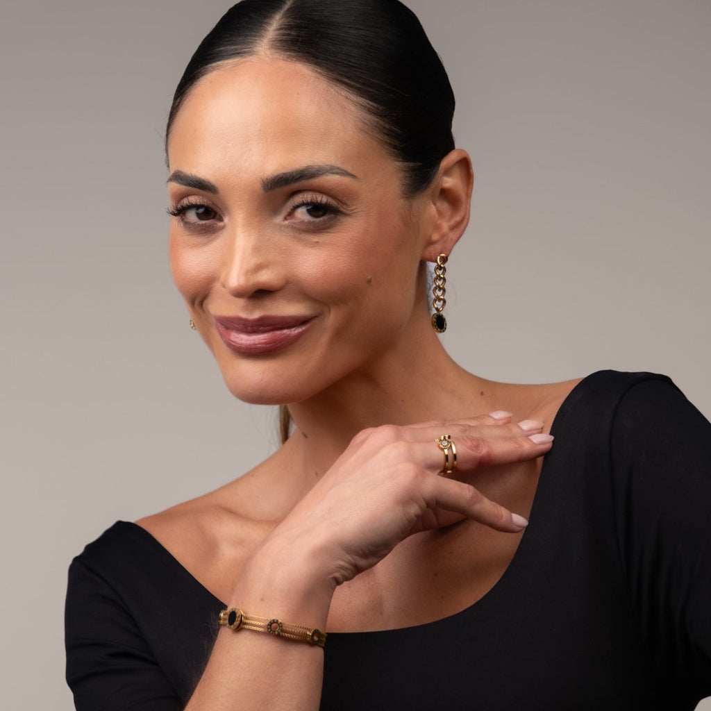 Bracelete Tríplice Ônix Banhado em Ouro 18k