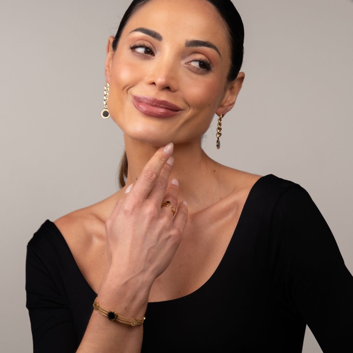 Bracelete Tríplice Ônix Banhado em Ouro 18k
