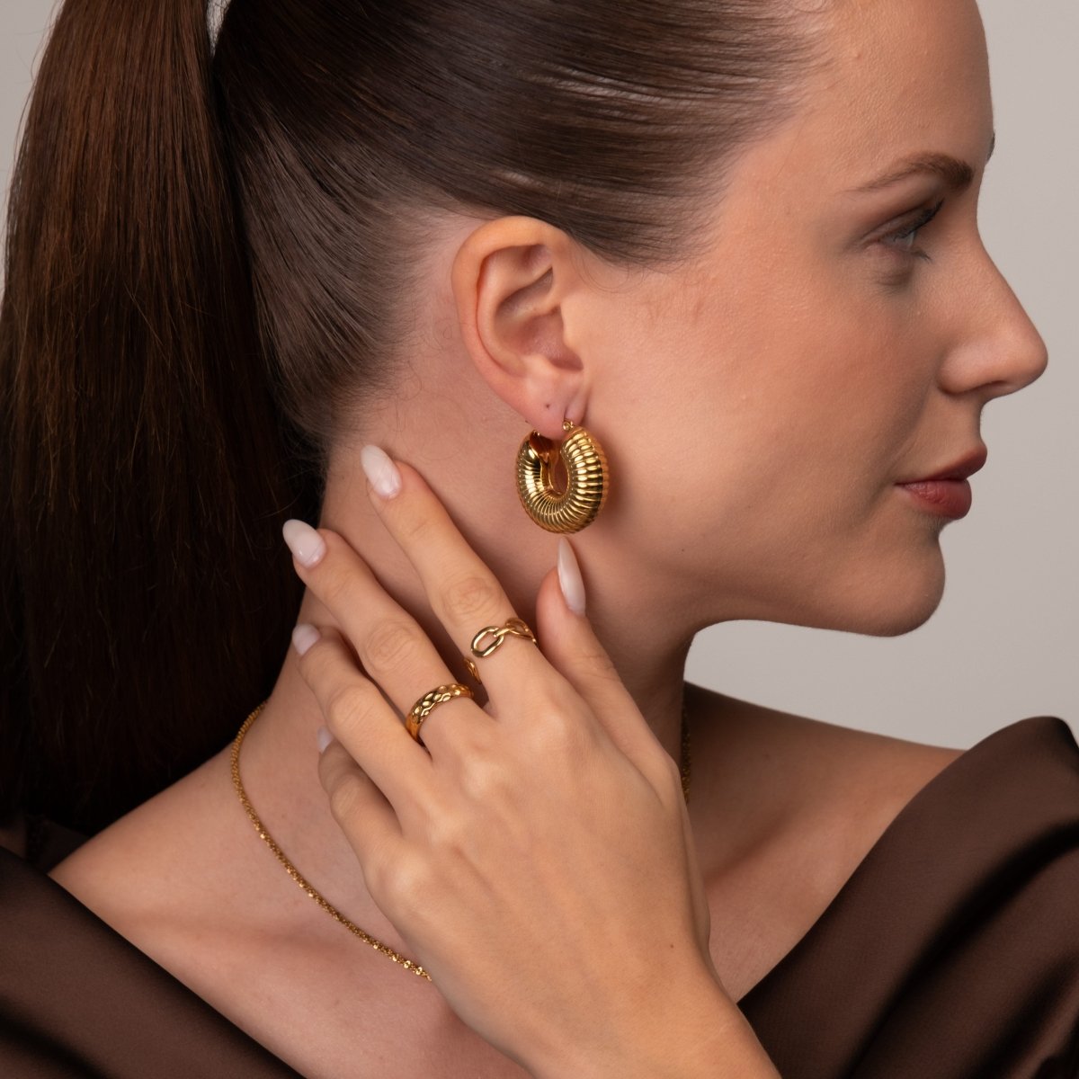 Brincos de Argolas Bold Ziza Banhado em Ouro 18k