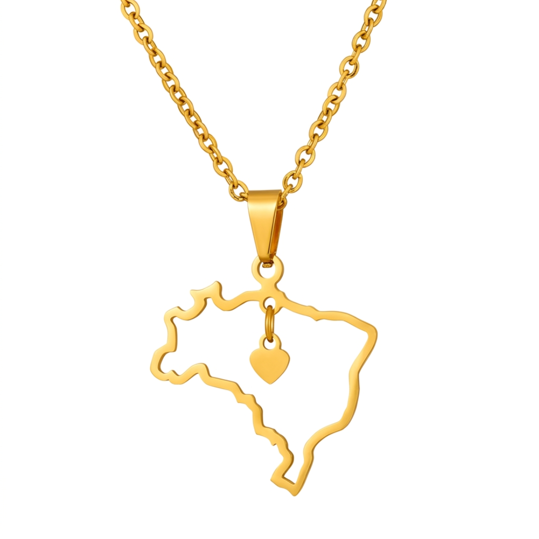 Colar Coração do Brasil em Ouro 18K