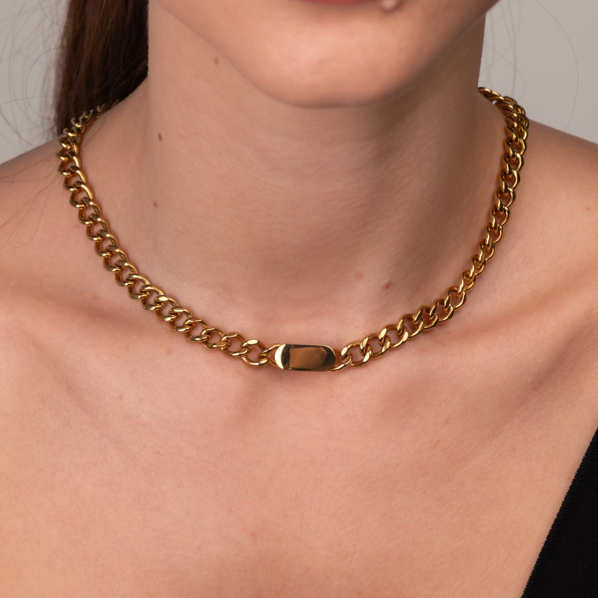Colar Corrente Pingente Retangular Minimalista Banhado em Ouro 18K