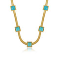 Colar Malha Pedra Aqua Banhado em Ouro 18K