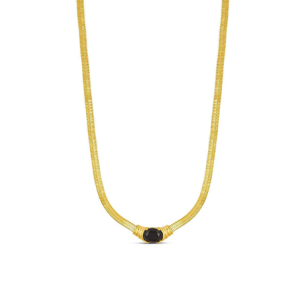 Colar Malha Pedra Ônix Banhado em Ouro 18K