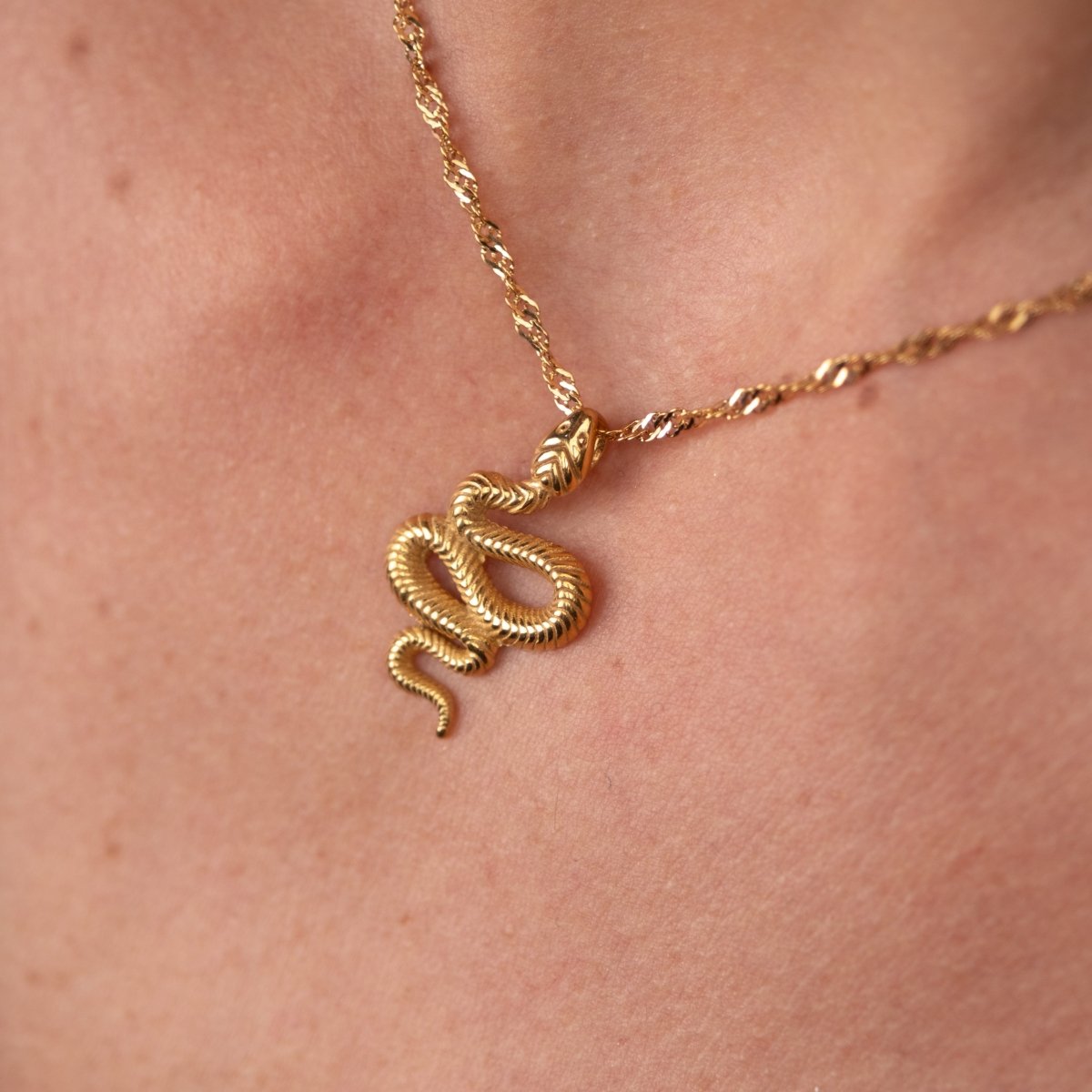 Colar Serpente Pingente Banhado em Ouro 18K