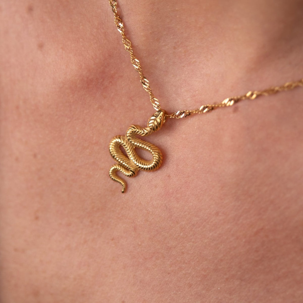 Colar Serpente Pingente Banhado em Ouro 18K