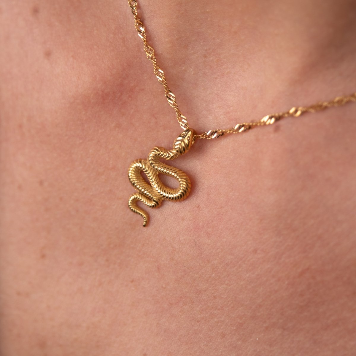 Colar Serpente Pingente Banhado em Ouro 18K