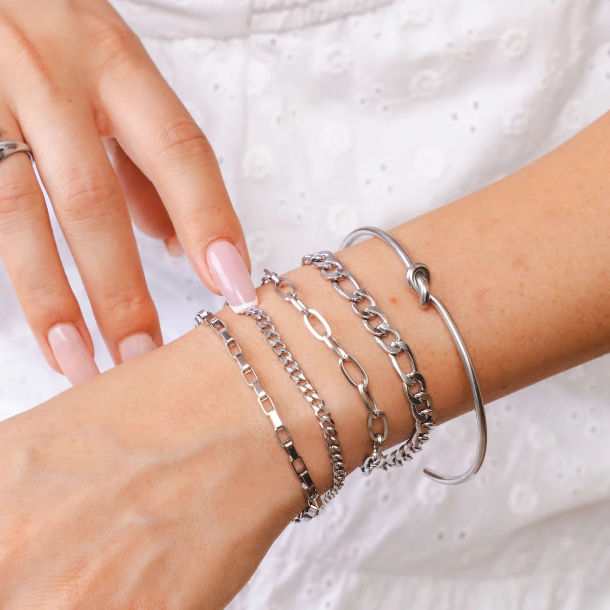 Kit Pulseiras Elegance & Bracelete Nó - Prata