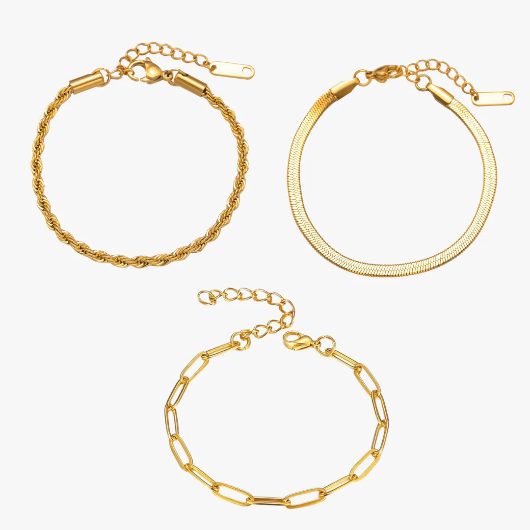 Kit Pulseiras Essential Banhado em Ouro 18K