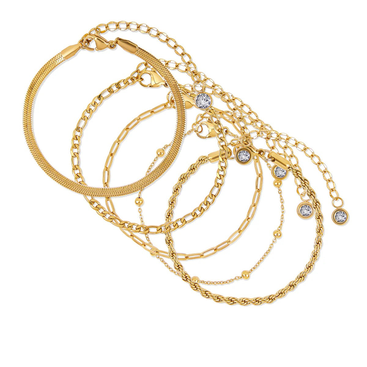 Kit Pulseiras Glamour Zircônias Banhado em Ouro 18K