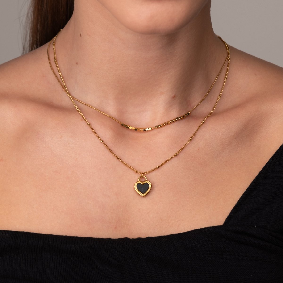 Mix de Colares Coração Marmorizado Banhado em Ouro 18K