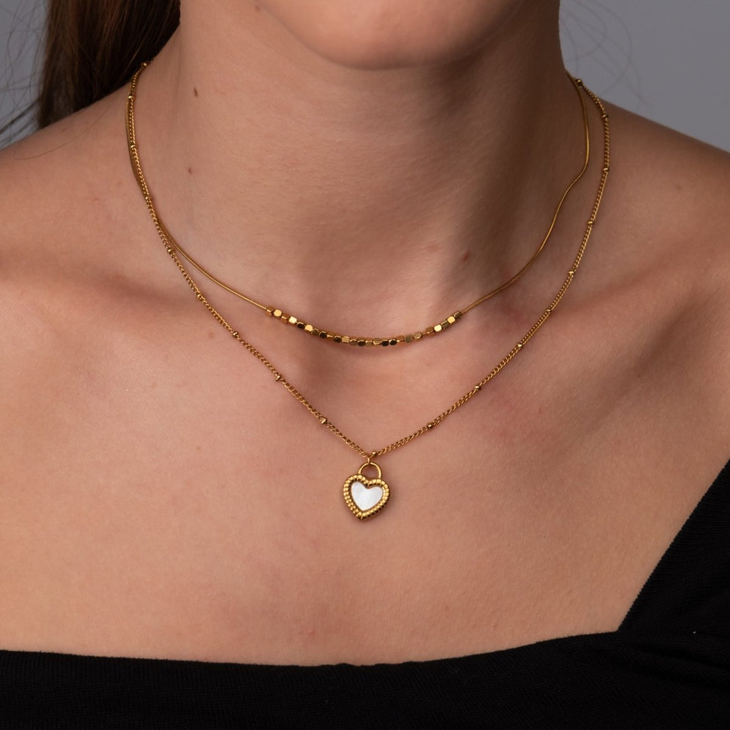 Mix de Colares Coração Marmorizado Banhado em Ouro 18K