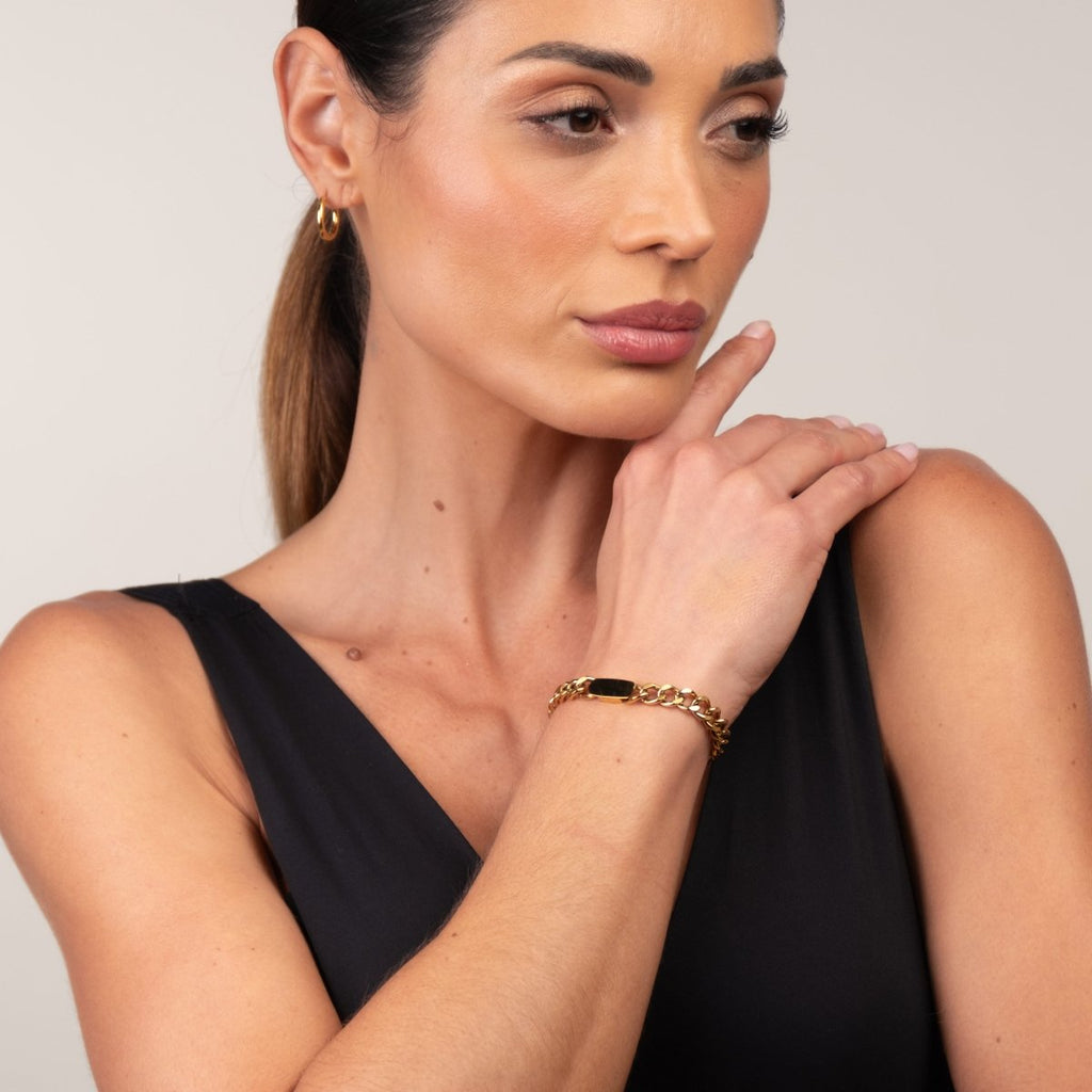 Pulseira de Corrente Pingente Retangular Banhada em Ouro 18k