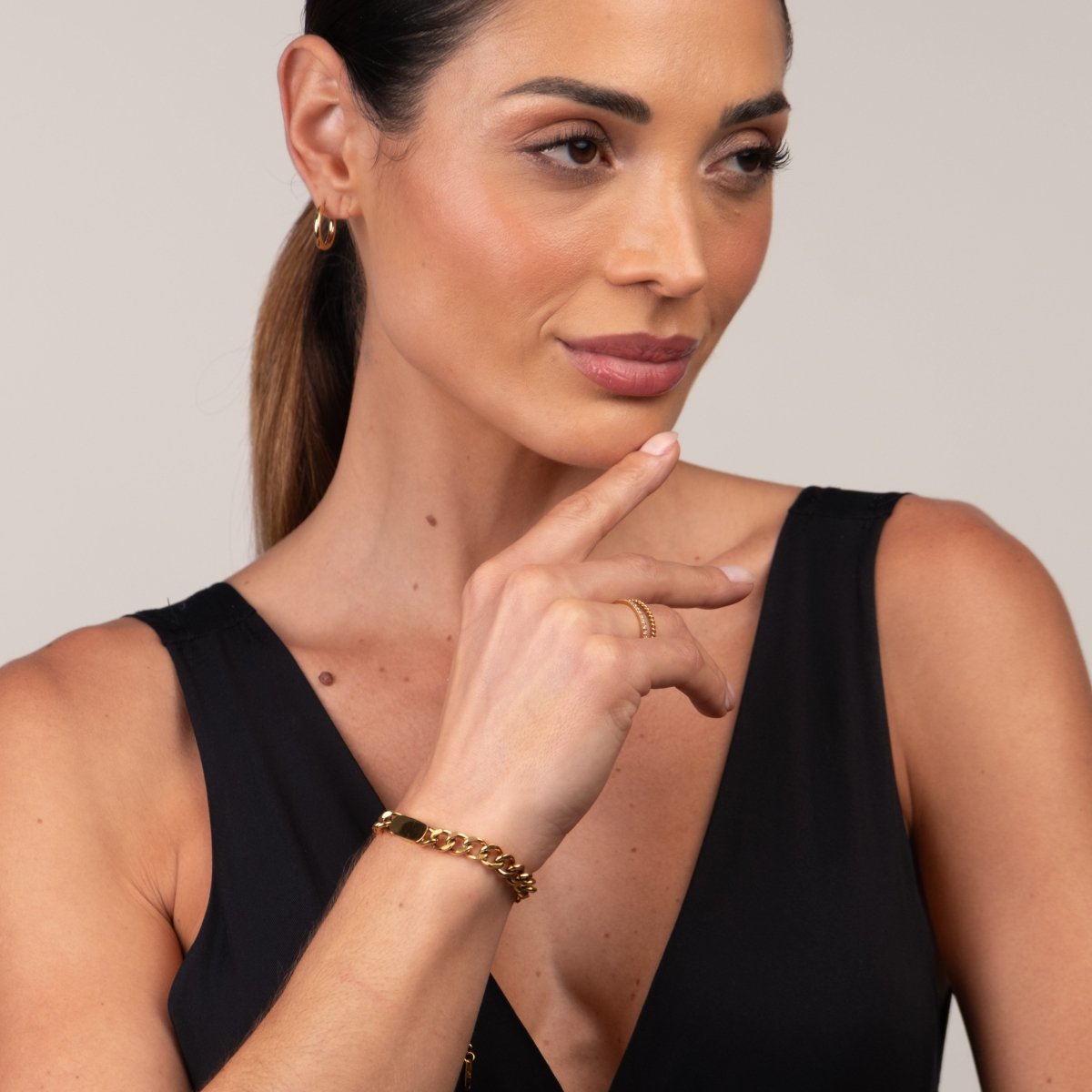 Pulseira de Corrente Pingente Retangular Banhada em Ouro 18k