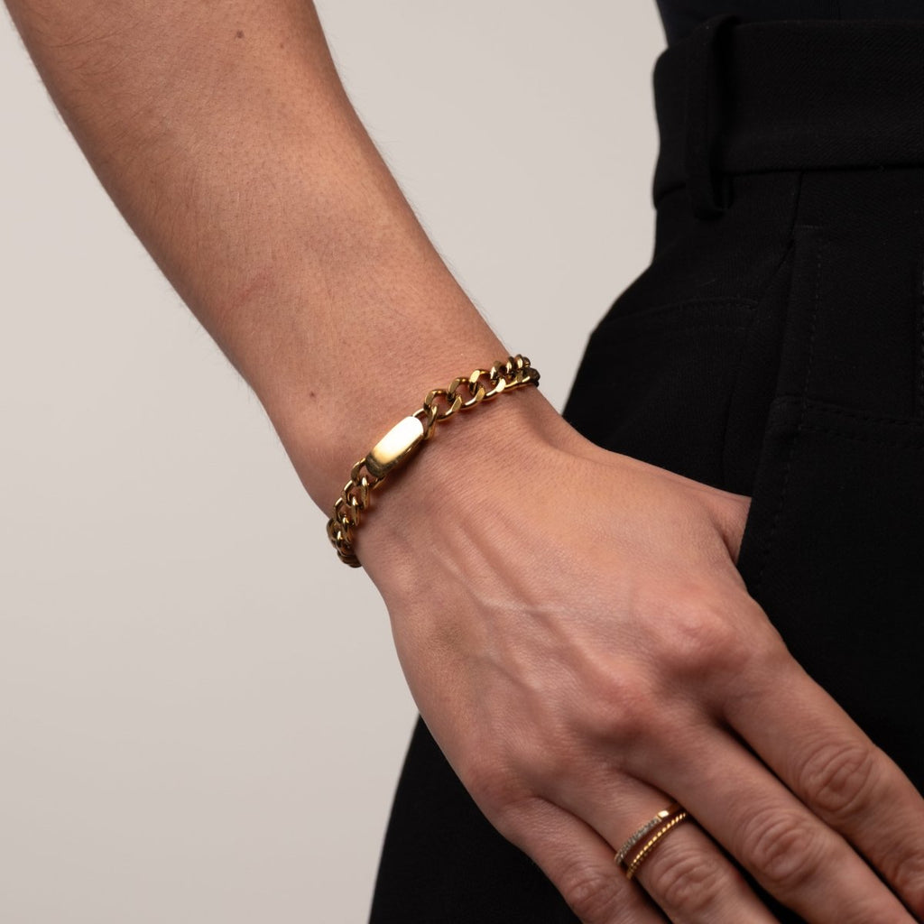 Pulseira de Corrente Pingente Retangular Banhada em Ouro 18k