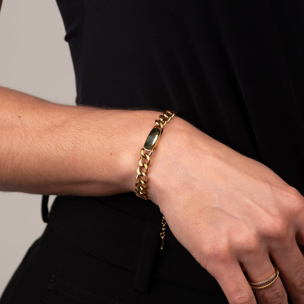 Pulseira de Corrente Pingente Retangular Banhada em Ouro 18k