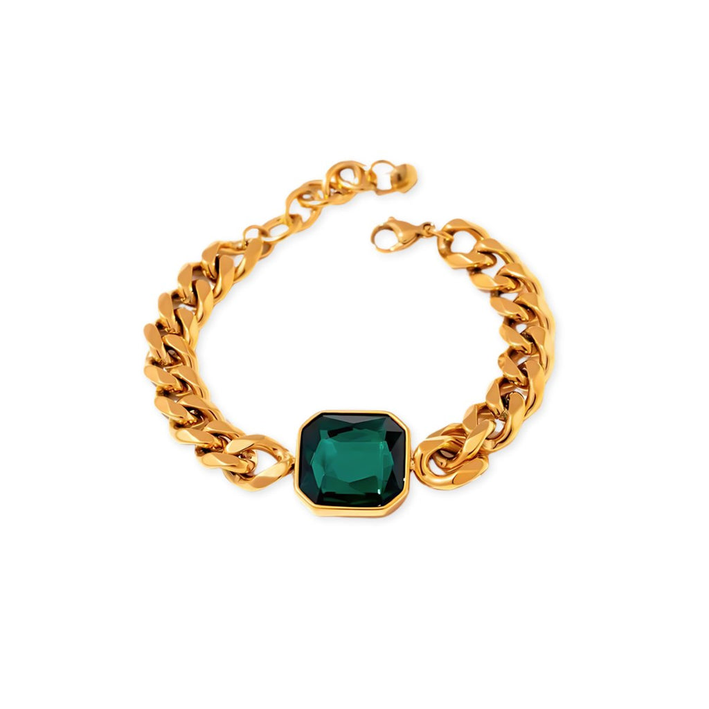 Pulseira Rich Pedra Verde Esmeralda Banhado em Ouro 18k