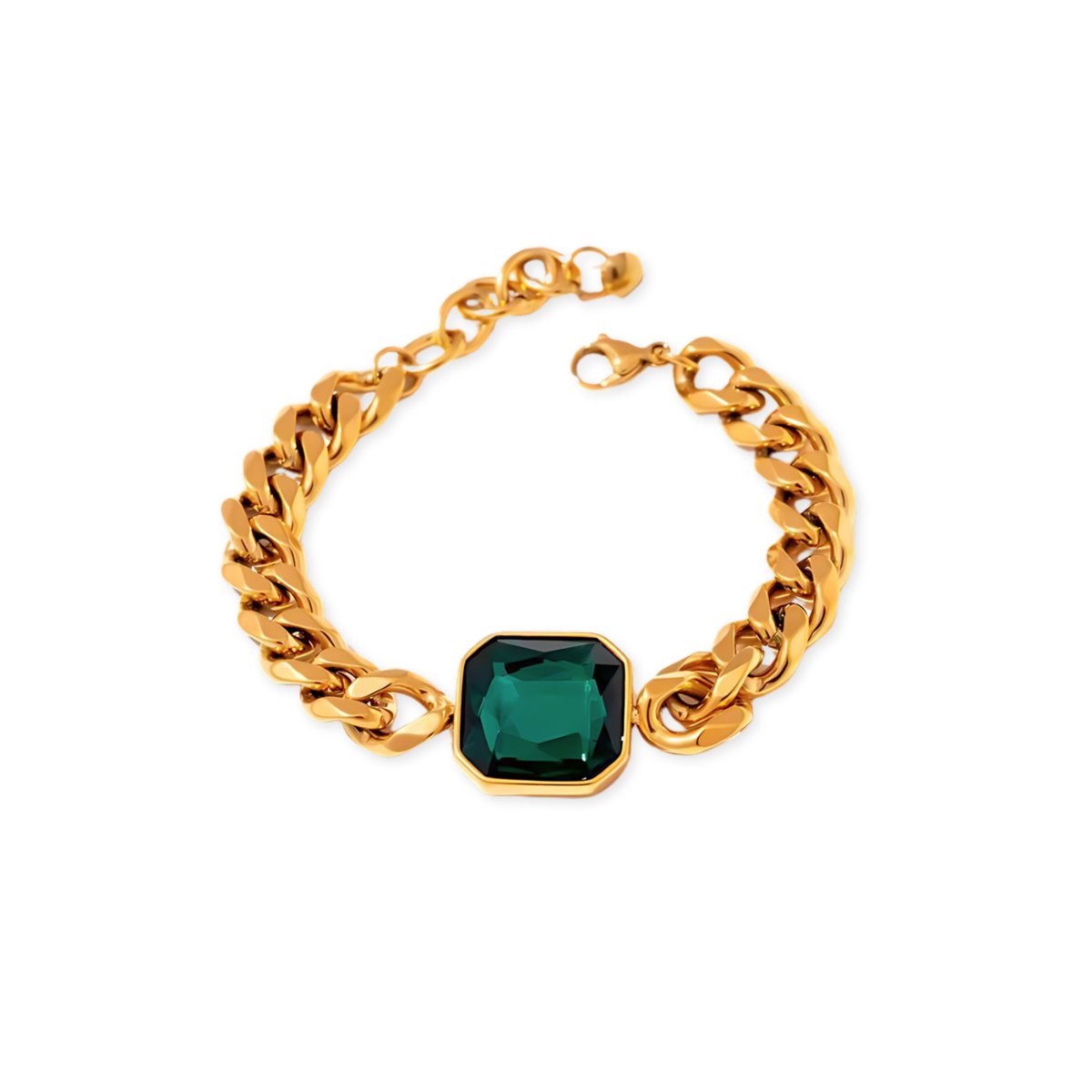 Pulseira Rich Pedra Verde Esmeralda Banhado em Ouro 18k