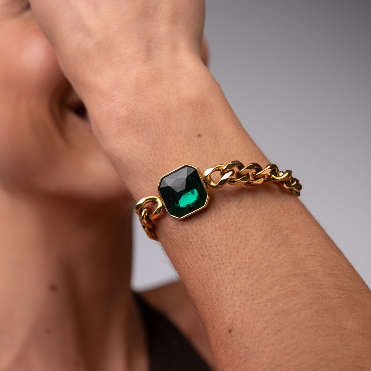 Pulseira Rich Pedra Verde Esmeralda Banhado em Ouro 18k