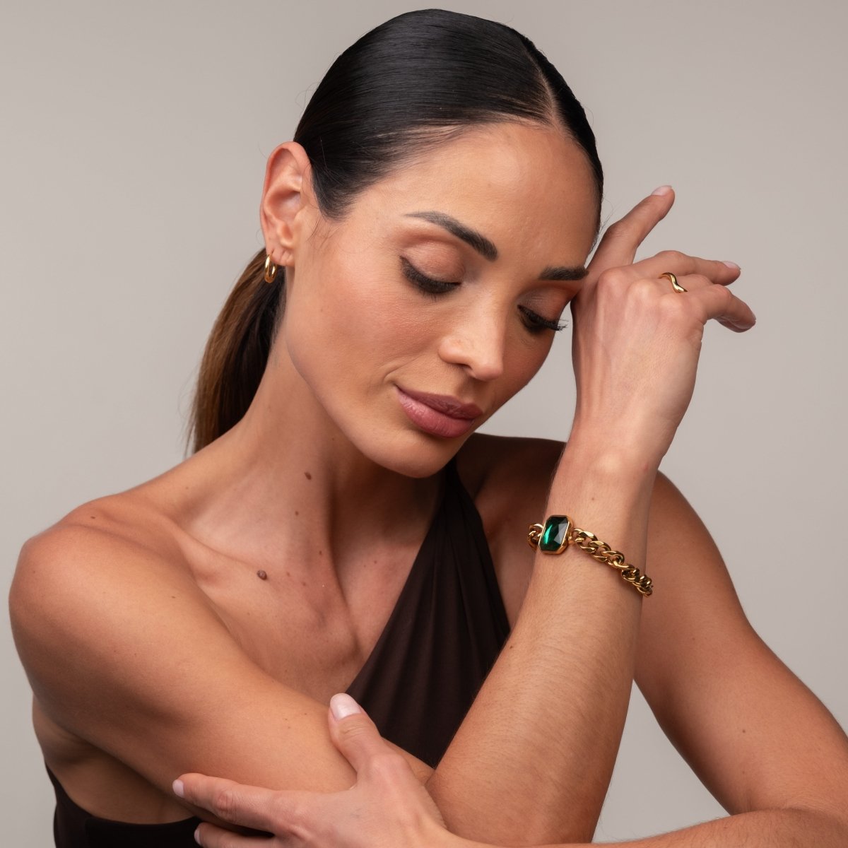 Pulseira Rich Pedra Verde Esmeralda Banhado em Ouro 18k