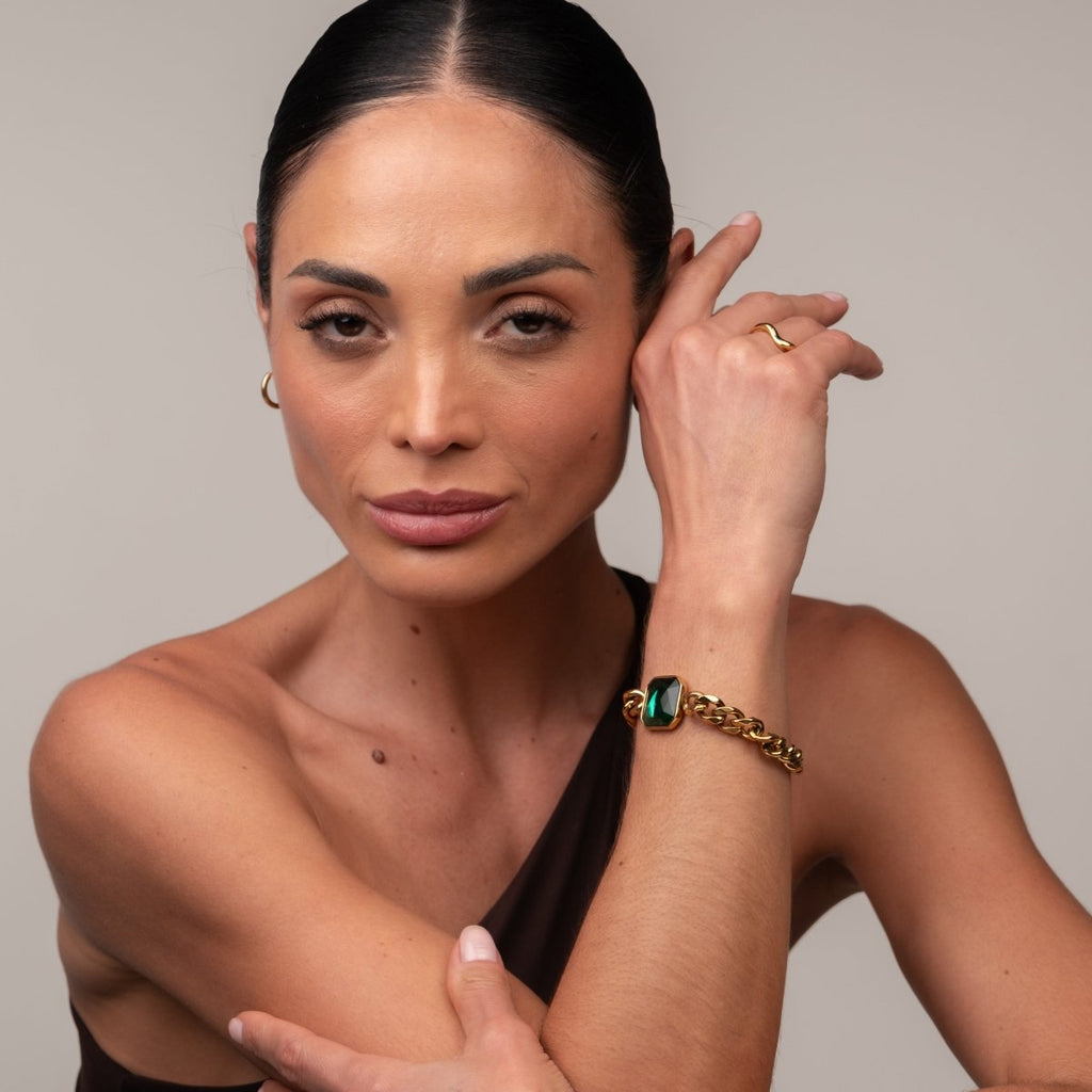 Pulseira Rich Pedra Verde Esmeralda Banhado em Ouro 18k