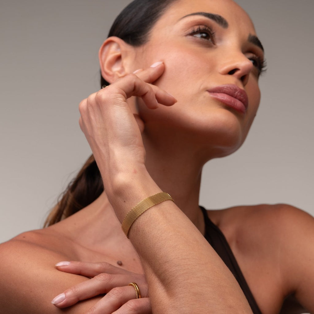 Pulseira Trama Lisa Banhada em Ouro 18K
